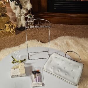 Silver Clutch for Make up &Brushes & Hand Cream , Soap & Stand For necklace .